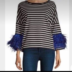Pello Bello Sweden Striped Shirt Top With Feathers White Black Blue One Size